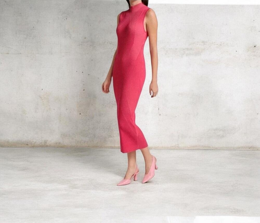 Acler Rickman Dress Berry Pink Bodycon Knit Midi US Size 6 Luxe Designer